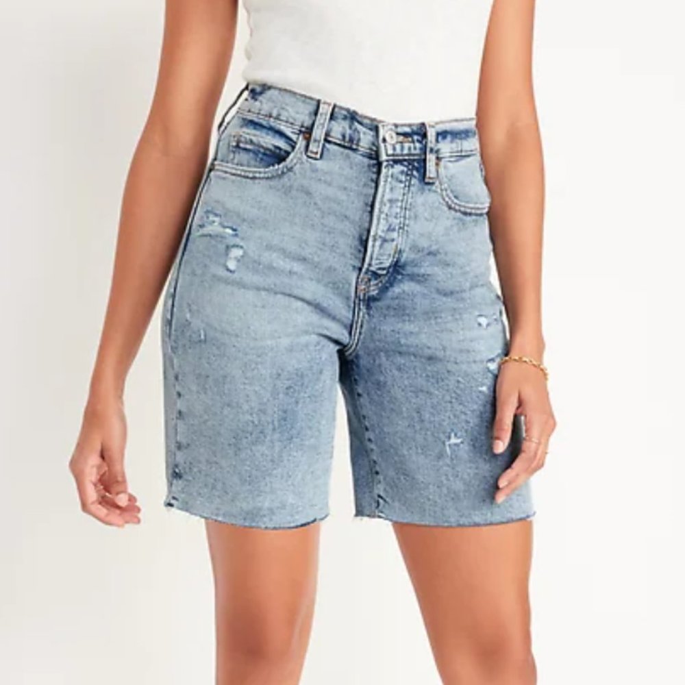 Extra High-Waisted Button-Fly Sky-Hi Straight Cut-Off Jean Shorts